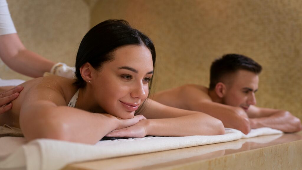 Relaxing spa treatment at a retreat for high-net-worth couples, showcasing premium wellness and intimate relaxation experience.